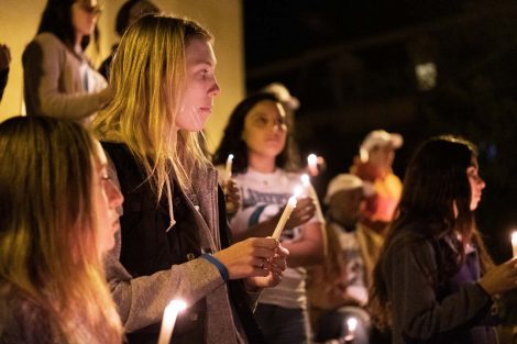 Lafayette students gather for a vigil outside Colton Chapel at the annual Take Back the Night.