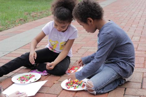 Two Cheston Elementary School third-grader learn math by using Skittles during a Center for Community Engagement program hosted by Lafayette College.