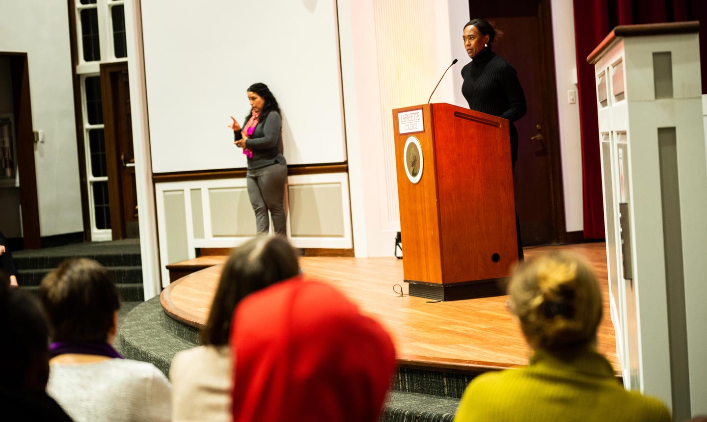Margot Lee Shetterly gives a lecture in Colton Chapel as part of Hidden Figures Week at Lafayette College.