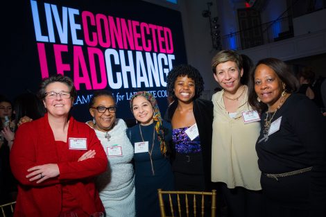 Mary Armstrong, Wendy Wilson-Fall, Hagar Kenawy '17, Sade Evans '17, Rachel Goshgarian, and Alma Scott-Buczak '74