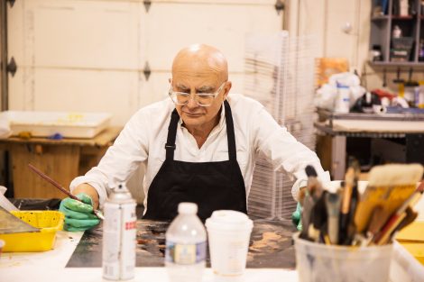 Sam Messer works Lafayette College's Experimental Printmaking Institute.