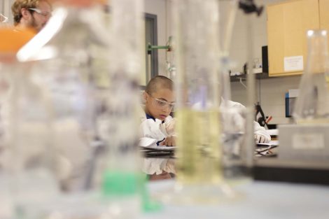 Student looks at paper before him.