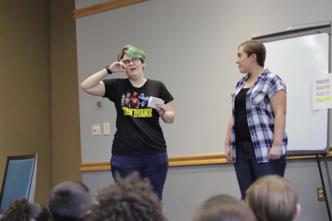 Lafayette student reminds the group to think first.