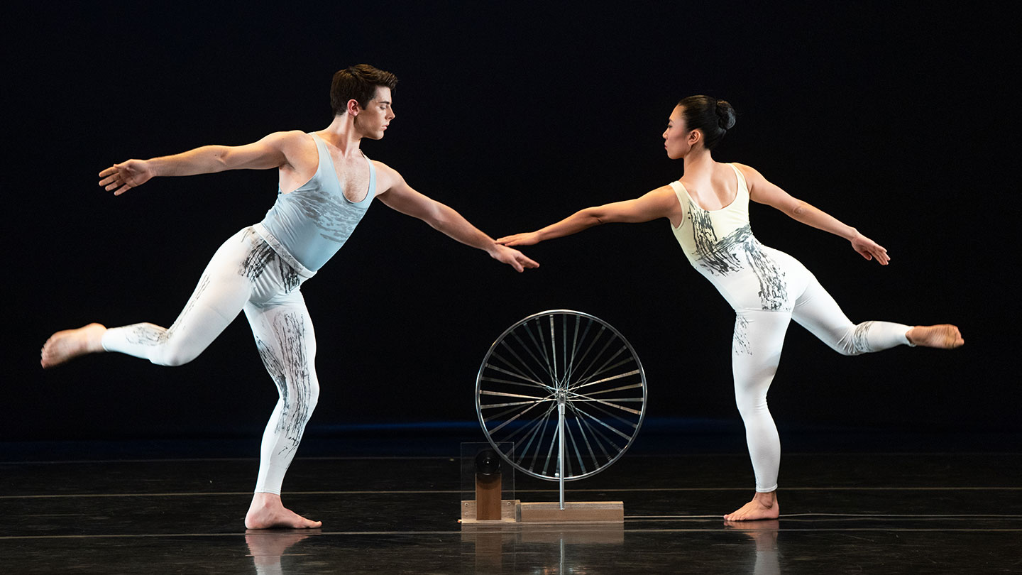 Two Taylor 2 Dance Company dancers perform on stage at Lafayette College's Williams Center for the Arts.