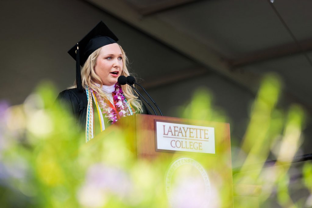 Reeve Lanigan '19 gives her Pepper Prize speech.