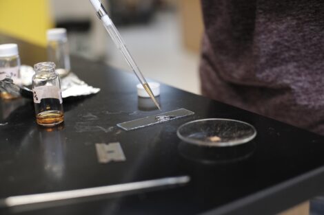 High school student Trisha Pakkala drips solution onto foil