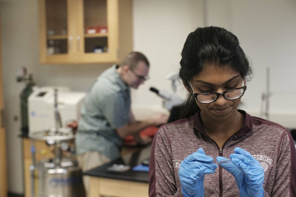 Trisha Pakkala works alongside Prof Van Horn in the lab