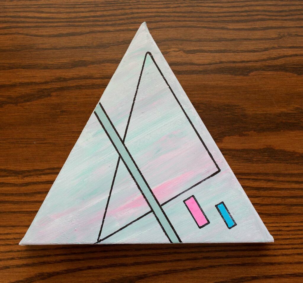 Artwork by Howard Schoor featuring a triangle with a line through it and two rectangles