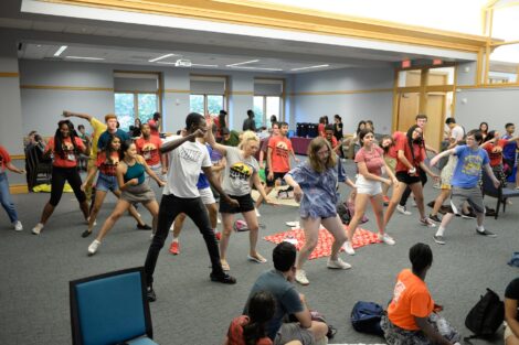 International students dancing