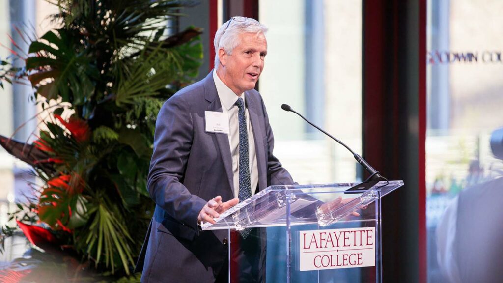 Bob Schaeffner, principal architect at Payette, at the Rockwell Center opening dedication