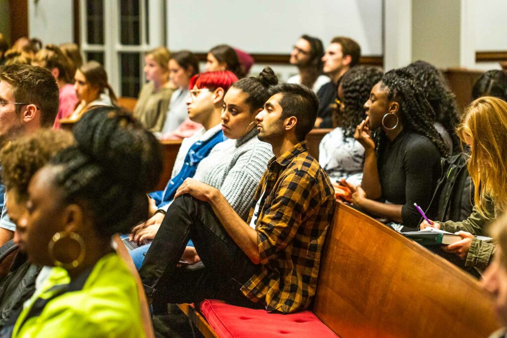 Schuyler Bailar speaks to the audience at Lafayette College's Colton Chapel.