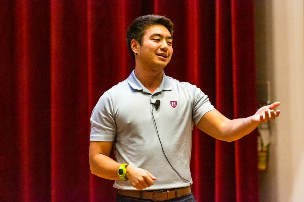 Schuyler Bailar speaks to the audience at Lafayette College's Colton Chapel.
