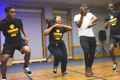 A group of students dance at the AfroCaribbean Showcase