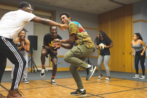A group of students dance at the AfroCaribbean Showcase