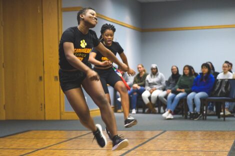 Two students dance at the AfroCaribbean Showcase