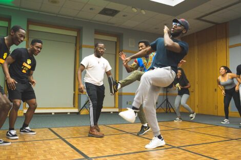 A group of students dance at the AfroCaribbean Showcase