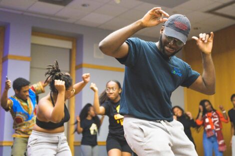 A group of students dance at the AfroCaribbean Showcase