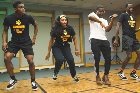 A group of students dance at the AfroCaribbean Showcase