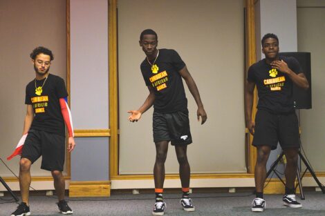 A group of students dance at the AfroCaribbean Showcase