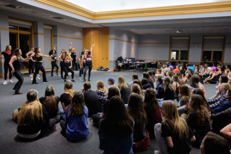 sororities dancing with each other in the marlo room