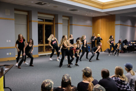 sororities dancing with each other in the marlo room