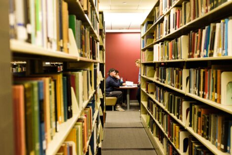 students study in the basement of skillman