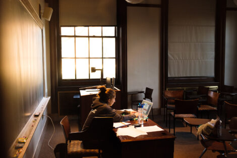 student studying in kirby hall of civil rights
