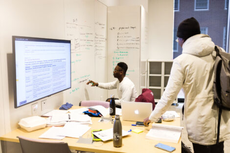 Koby Acheampong '22 fills the walls of his Rockwell study room with Psychology 101 notes. ''I'm a visual learner,'' he says. ''If you take what's on the page and put it on the walls I absorb it so much better.''