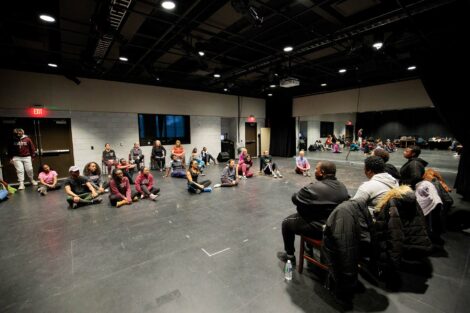 Members of Nobuntu begin singing and dancing workshop