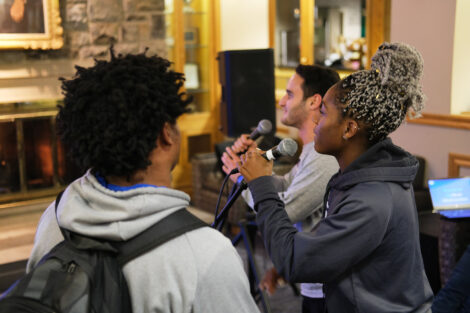 Students sing karaoke in farinon