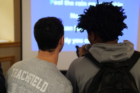 Students sing karaoke in farinon