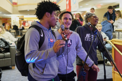 Students sing karaoke in farinon