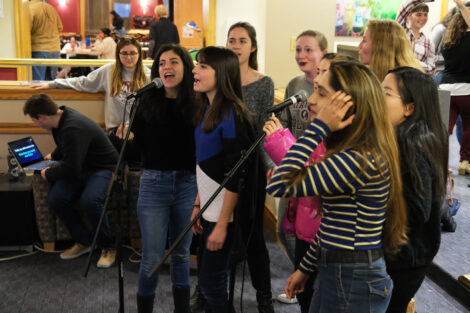 Students sing karaoke in farinon