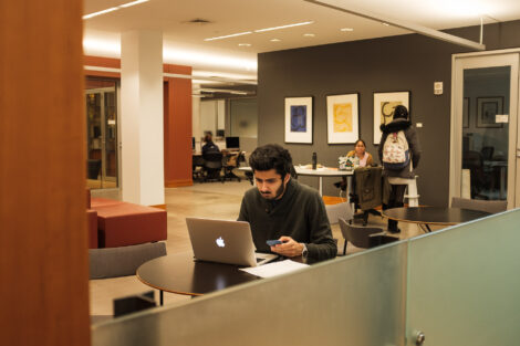 a student studies in skillman