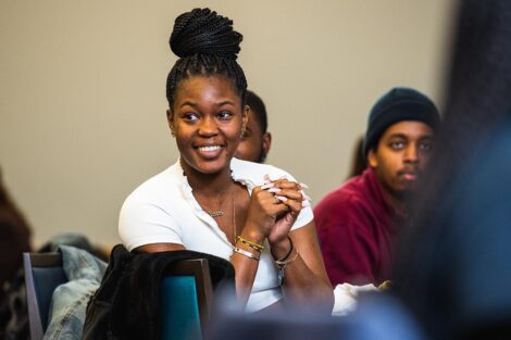 A Lafayette College student smiles.