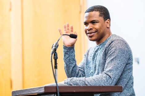 A student speaks at the Martin Luther King Jr. Memorial Luncheon