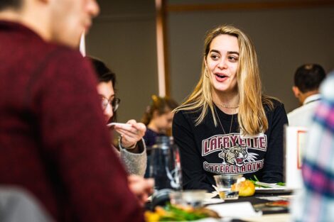 A Lafayette College student in conversation.