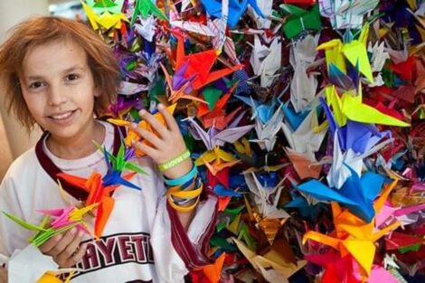 David Heard with paper cranes.