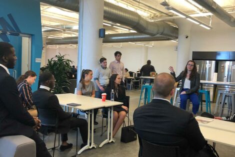 Students gather in cool office space