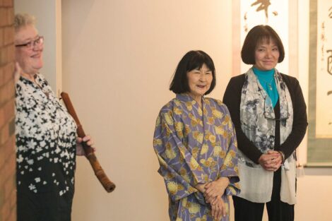 Fumiko Suesawa Green ’84 stand alongside Shuho Kondo and Nora Nohraku Suggs