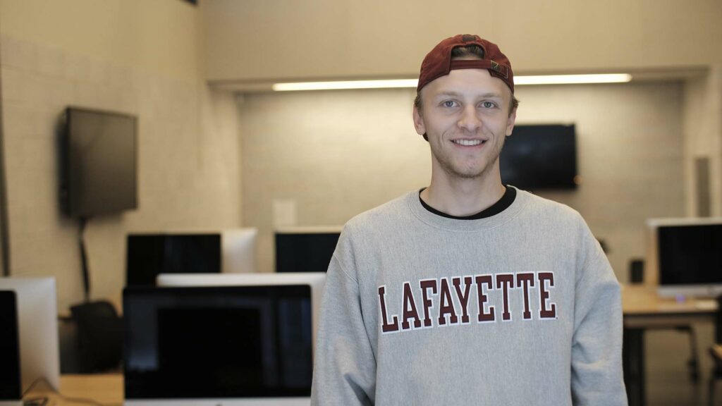 Erik Mathews ’22 stands in the Williams Arts Campus