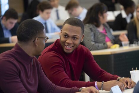 Two students interact during talk