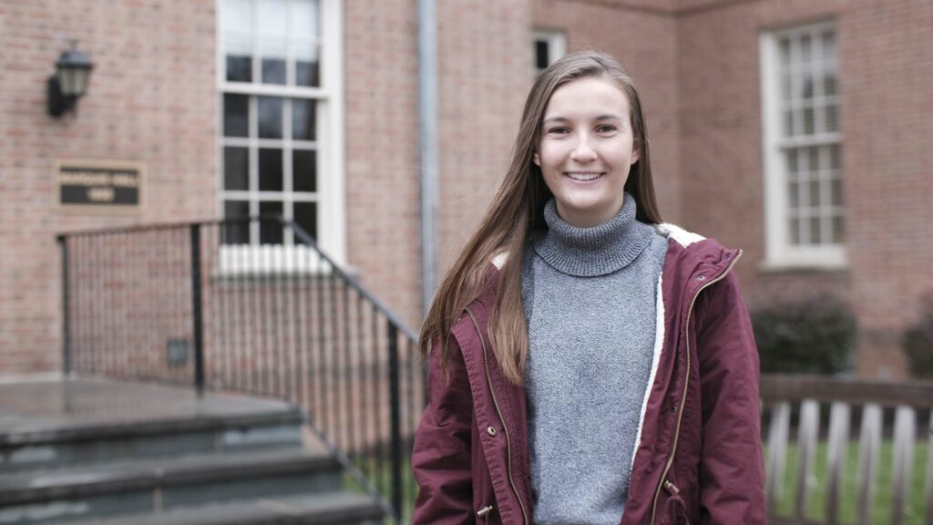 Elizaveta Makarova ’21 stands outside Marquis Hall