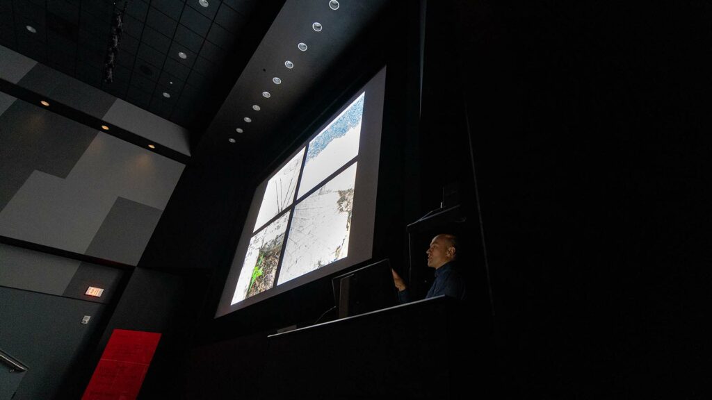 William Lamson speaks in Landis Cinema about his work