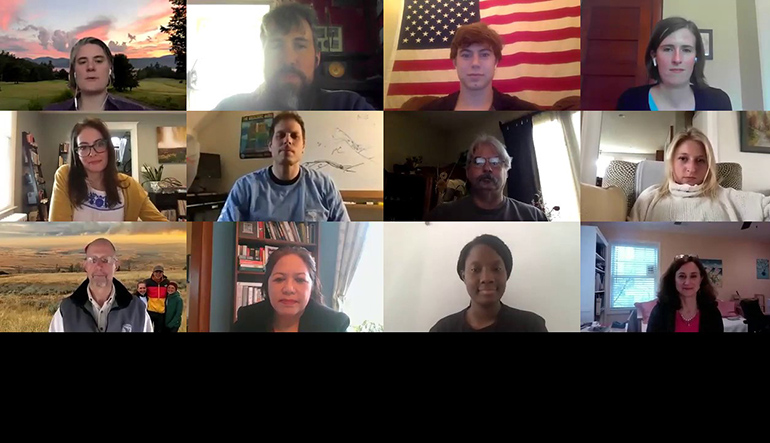 Geology faculty and students appear on a Zoom call for an awards celebration