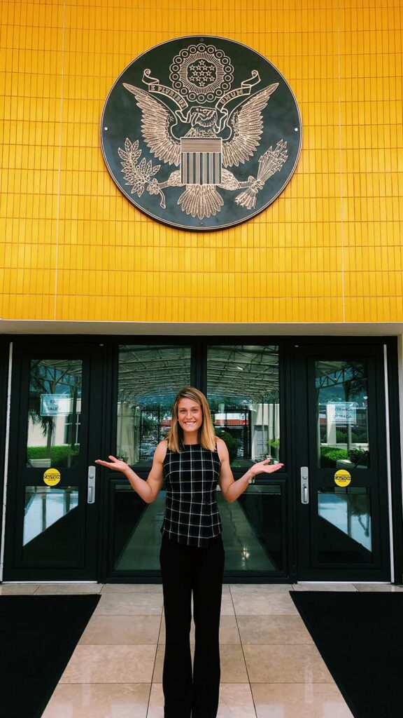 Joslyn Brodfuehrer ’20 at her internship at the Department of State at the U.S. Embassy in Costa Rica.