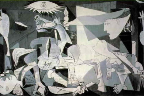 Picasso’s Gunerica painted in 1937 is a moving anti-war protest.