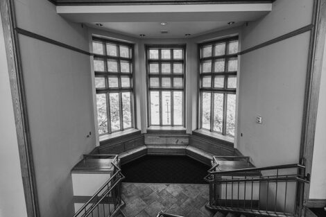 Windows inside of Farinon College Center