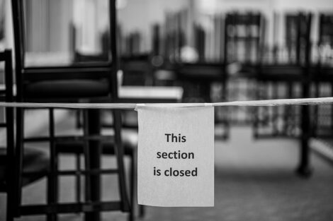 A sign reads this section is closed inside of Farinon College Center