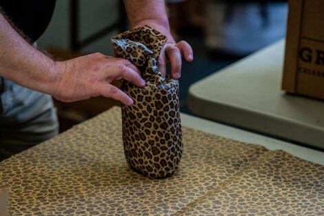 gift wrapping in leopard paper